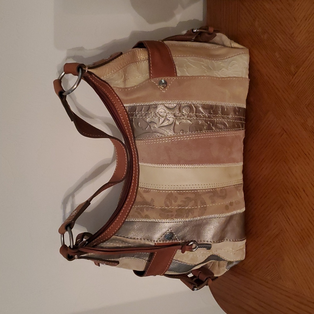 Fossil Patchwork Leather Suede Shoulder Bag Excel… - image 3